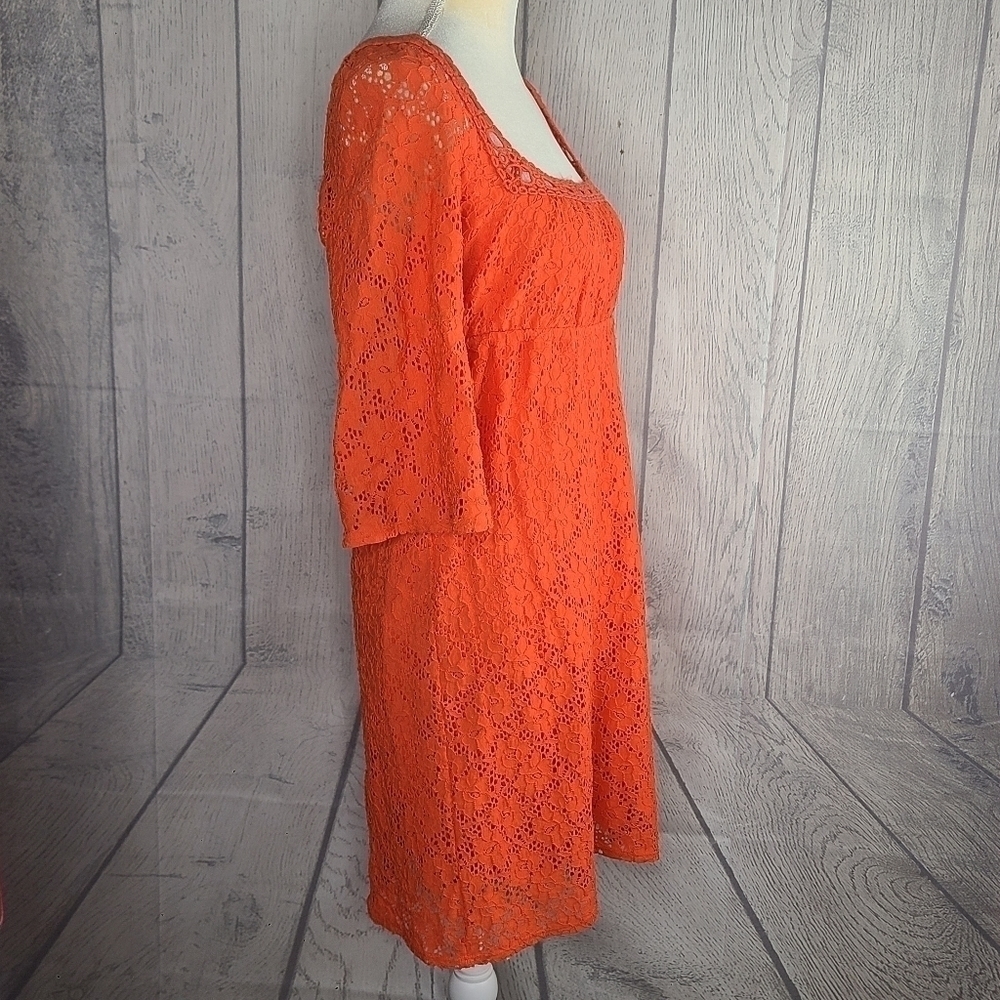 Laundry By Shelli Segal Orange Eyelet Lace Midi Dress Size Small - Picture 3 of 8